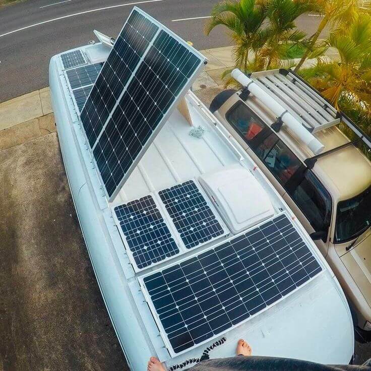 Solar panel mounted on van roof